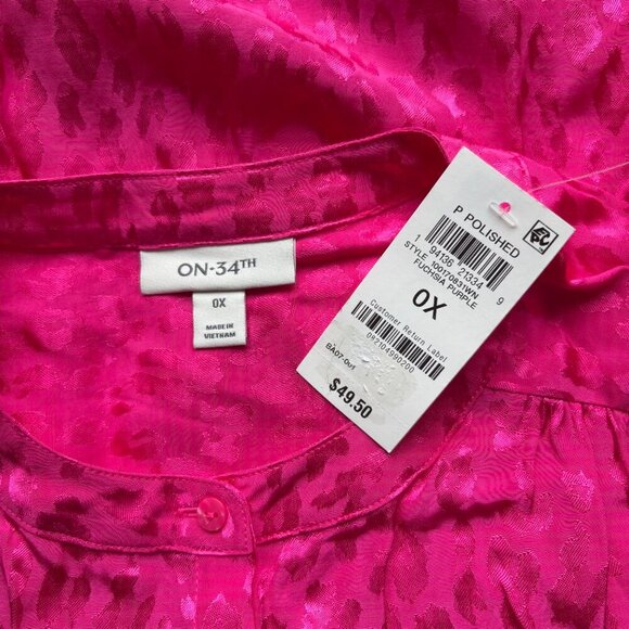 On 34th Women's Plus Size Button Front Pink Jacquard Long Sleeved Shirt NWT - Picture 9 of 9